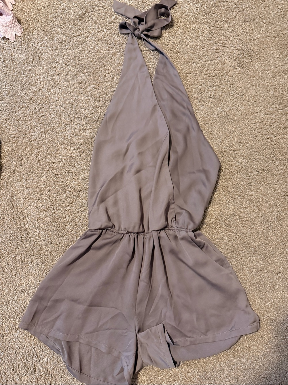 The Impeccable Pig Taupe Satin-Look Romper